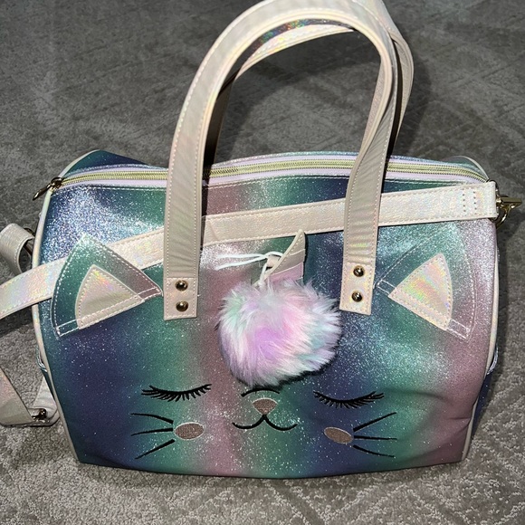 Under One Sky Unicorn Kitty Cat Duffle Tote Travel Gym Bag With Charm 15"X 12" - Picture 1 of 6